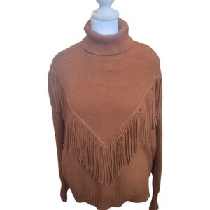 Philosophy Brown Fringe Turtleneck Sweater Size Large